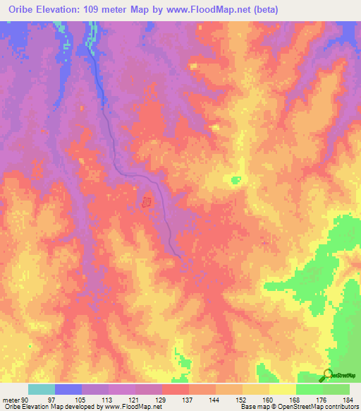 Oribe,Uruguay Elevation Map