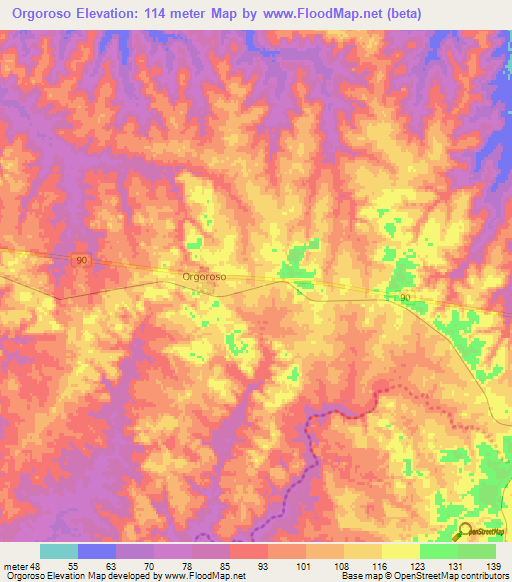 Orgoroso,Uruguay Elevation Map