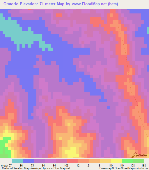 Oratorio,Uruguay Elevation Map