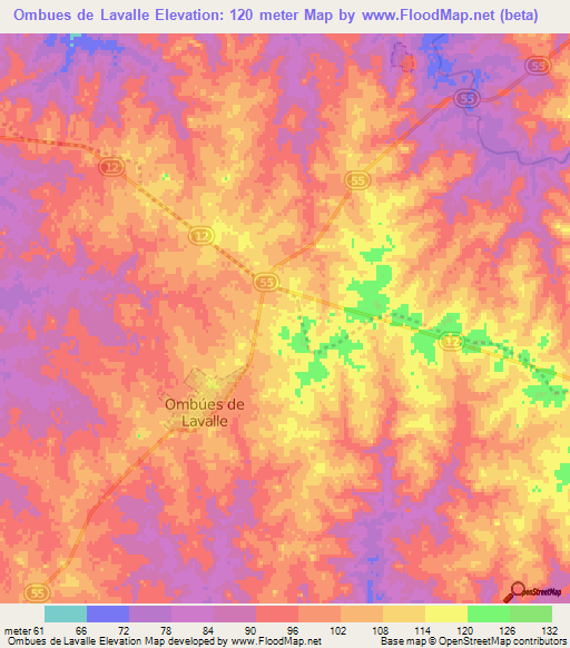 Ombues de Lavalle,Uruguay Elevation Map
