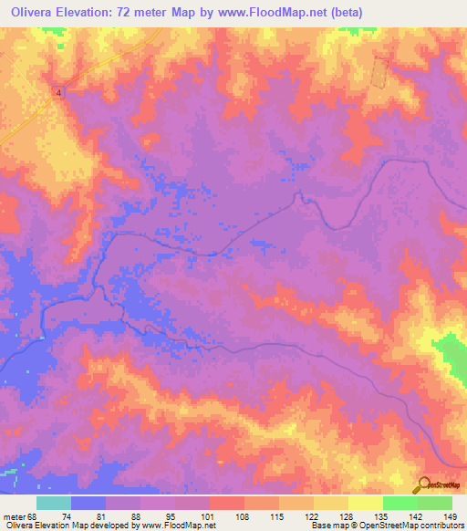 Olivera,Uruguay Elevation Map