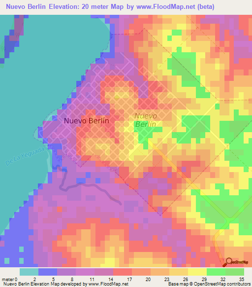 Nuevo Berlin,Uruguay Elevation Map