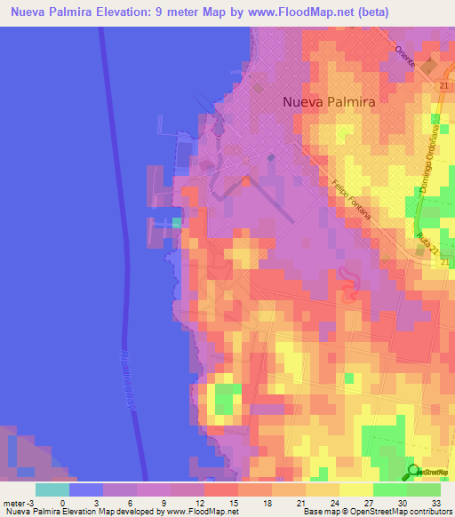 Nueva Palmira,Uruguay Elevation Map