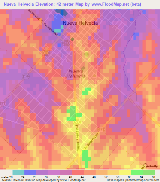 Nueva Helvecia,Uruguay Elevation Map