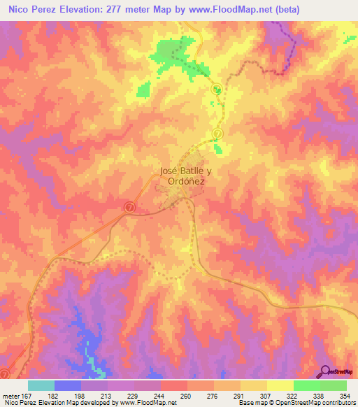 Nico Perez,Uruguay Elevation Map