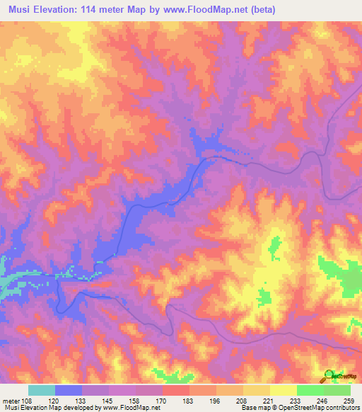 Musi,Uruguay Elevation Map