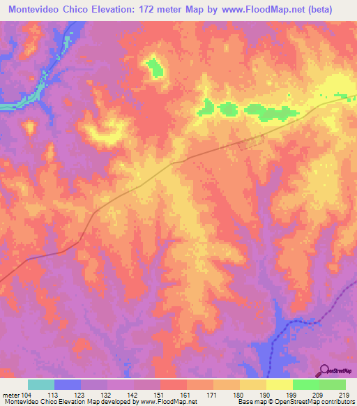Montevideo Chico,Uruguay Elevation Map