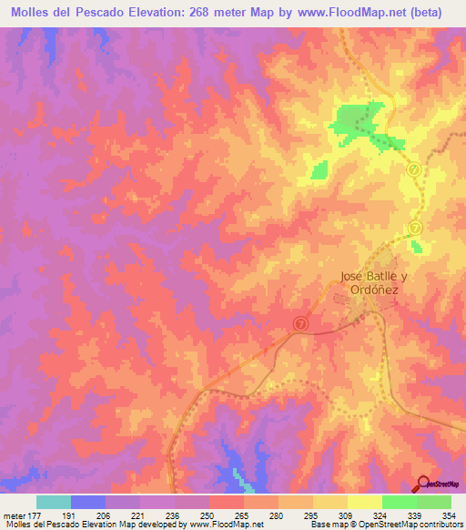 Molles del Pescado,Uruguay Elevation Map