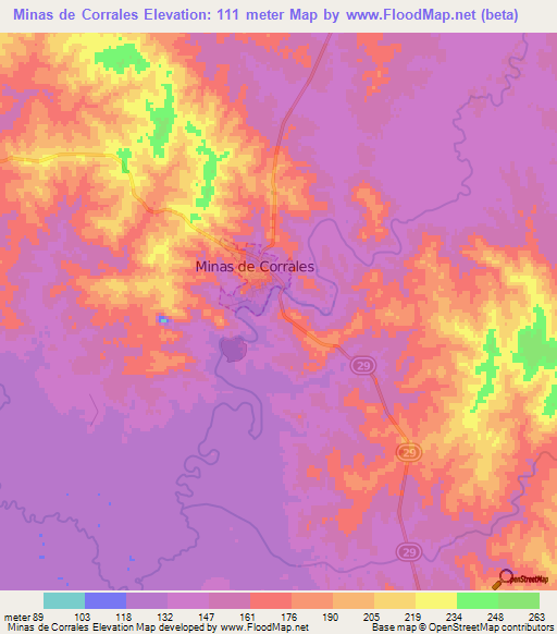 Minas de Corrales,Uruguay Elevation Map