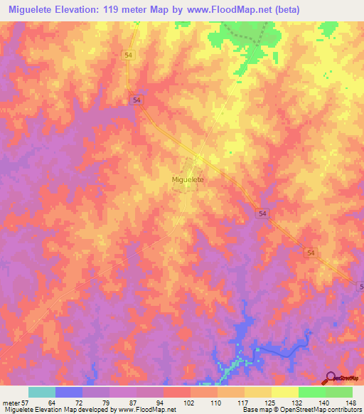 Miguelete,Uruguay Elevation Map
