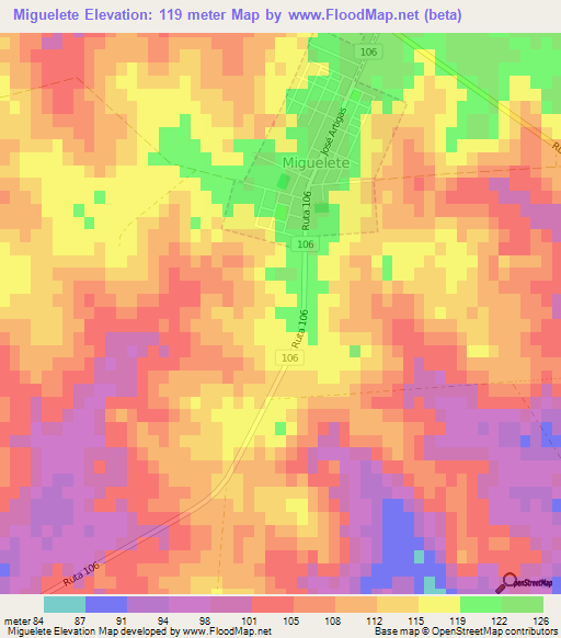 Miguelete,Uruguay Elevation Map