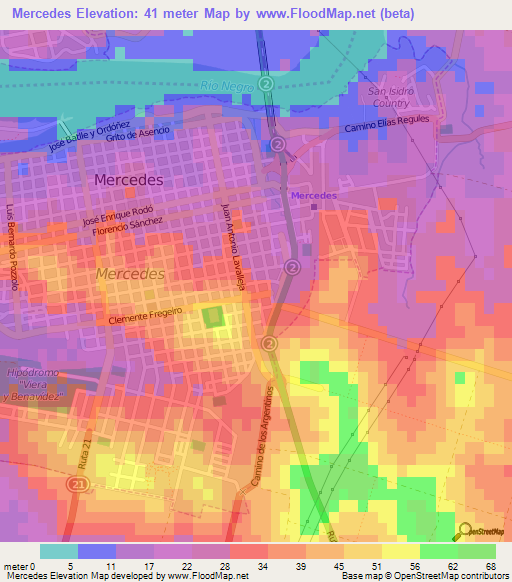Mercedes,Uruguay Elevation Map