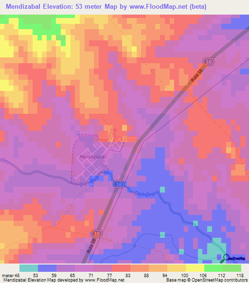 Mendizabal,Uruguay Elevation Map