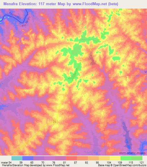 Menafra,Uruguay Elevation Map