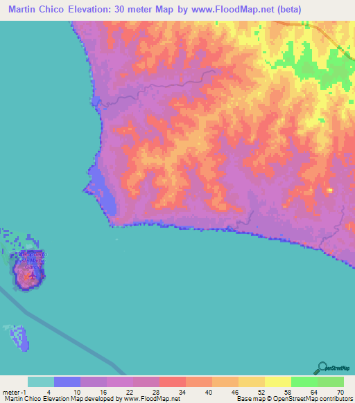 Martin Chico,Uruguay Elevation Map