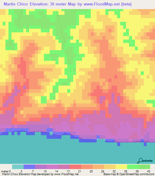 Martin Chico,Uruguay Elevation Map