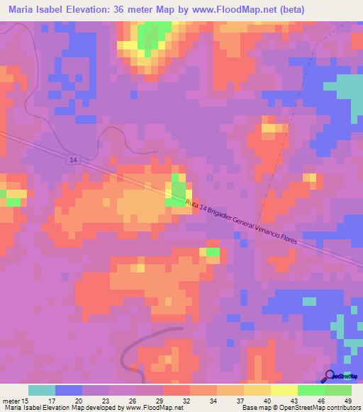 Maria Isabel,Uruguay Elevation Map