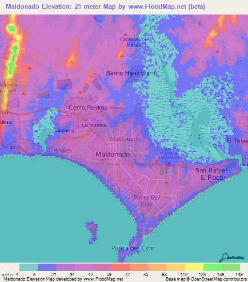 Maldonado,Uruguay Elevation Map