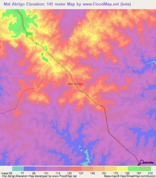 Mal Abrigo,Uruguay Elevation Map