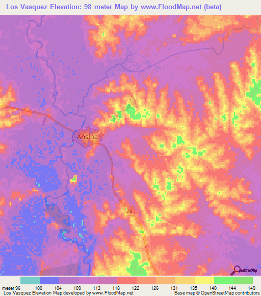 Los Vasquez,Uruguay Elevation Map