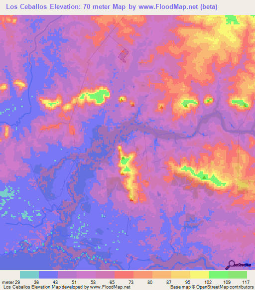 Los Ceballos,Uruguay Elevation Map