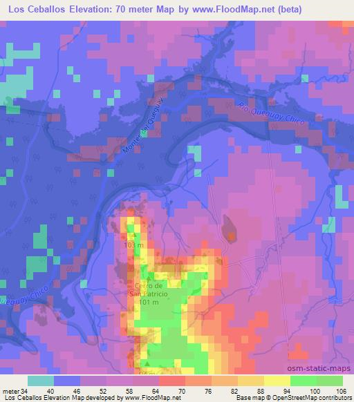 Los Ceballos,Uruguay Elevation Map