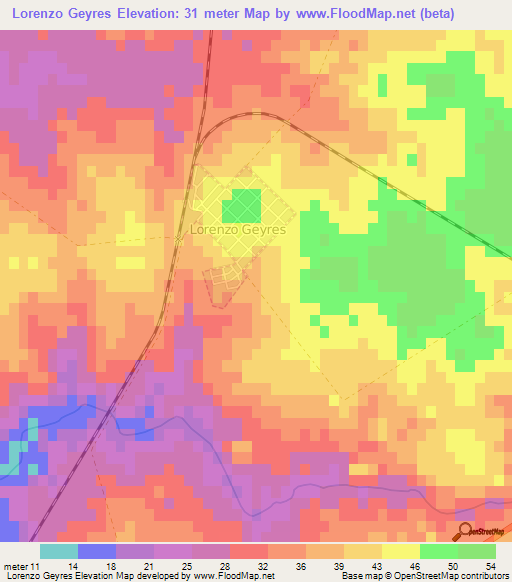 Lorenzo Geyres,Uruguay Elevation Map