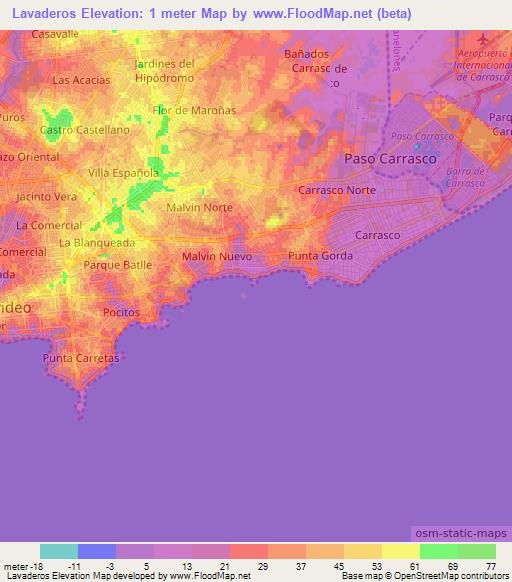 Lavaderos,Uruguay Elevation Map