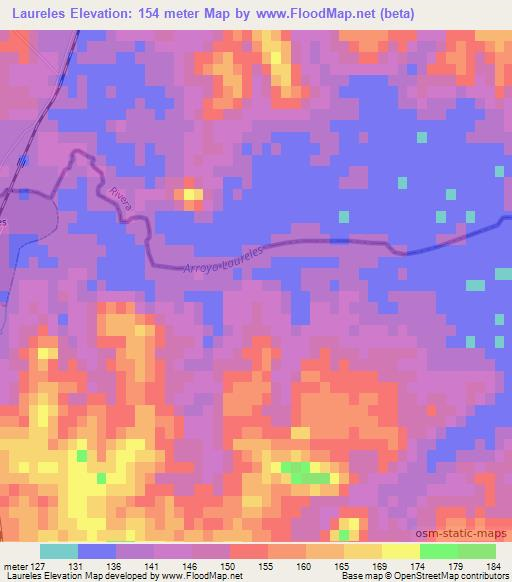 Laureles,Uruguay Elevation Map