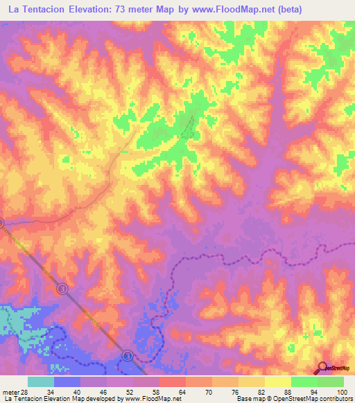 La Tentacion,Uruguay Elevation Map