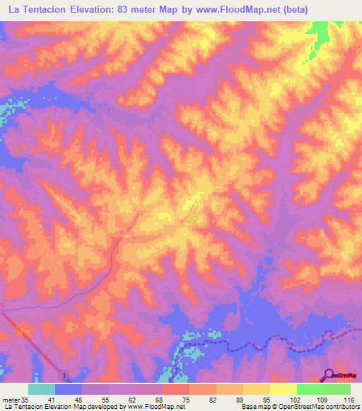 La Tentacion,Uruguay Elevation Map