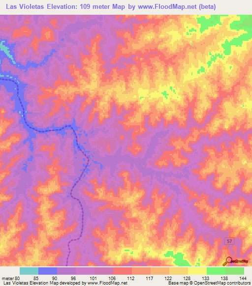 Las Violetas,Uruguay Elevation Map