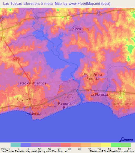 Las Toscas,Uruguay Elevation Map