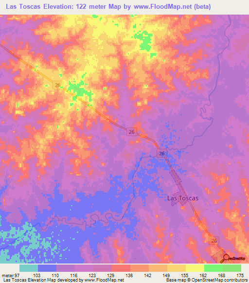 Las Toscas,Uruguay Elevation Map