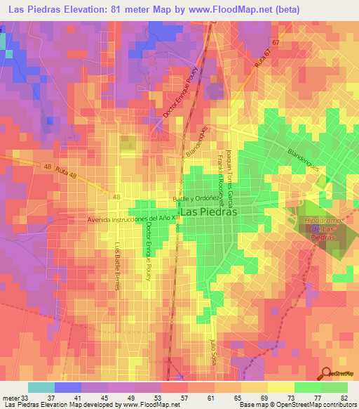 Las Piedras,Uruguay Elevation Map