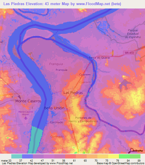 Las Piedras,Uruguay Elevation Map