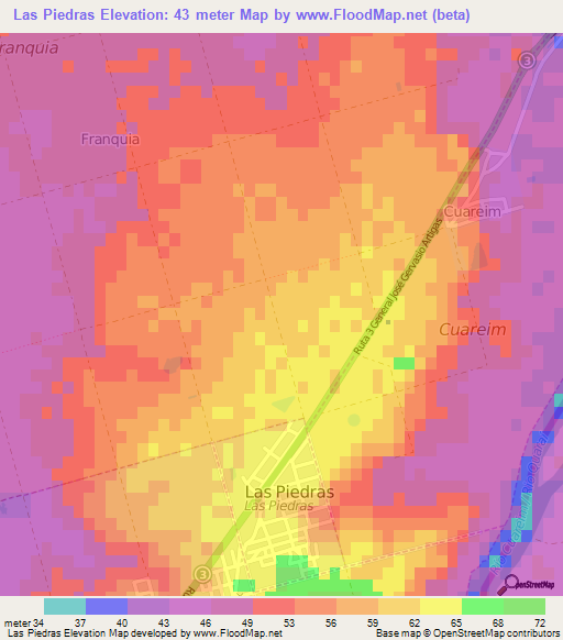 Las Piedras,Uruguay Elevation Map