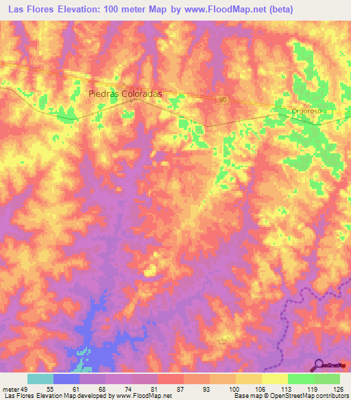 Las Flores,Uruguay Elevation Map