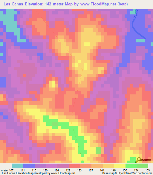 Las Canas,Uruguay Elevation Map