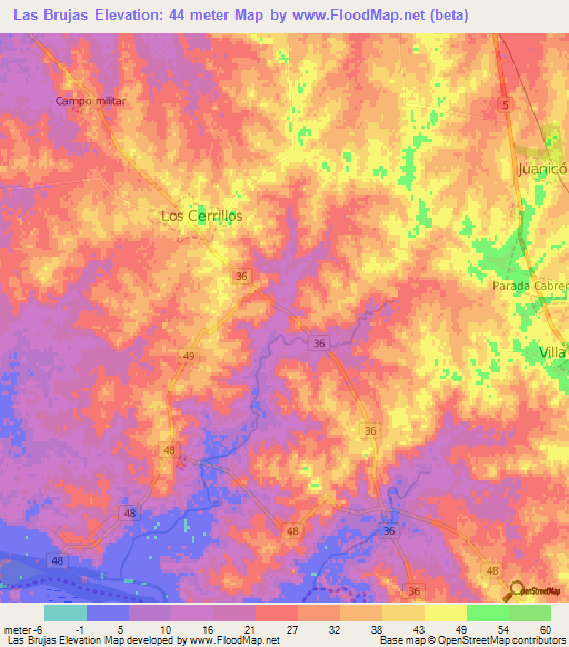 Las Brujas,Uruguay Elevation Map
