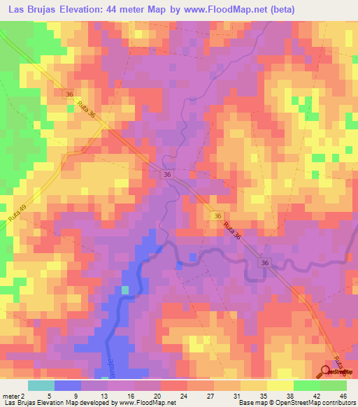 Las Brujas,Uruguay Elevation Map