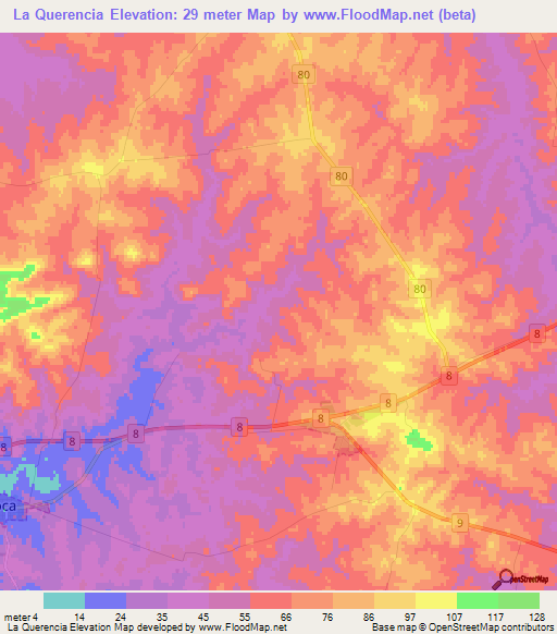 La Querencia,Uruguay Elevation Map