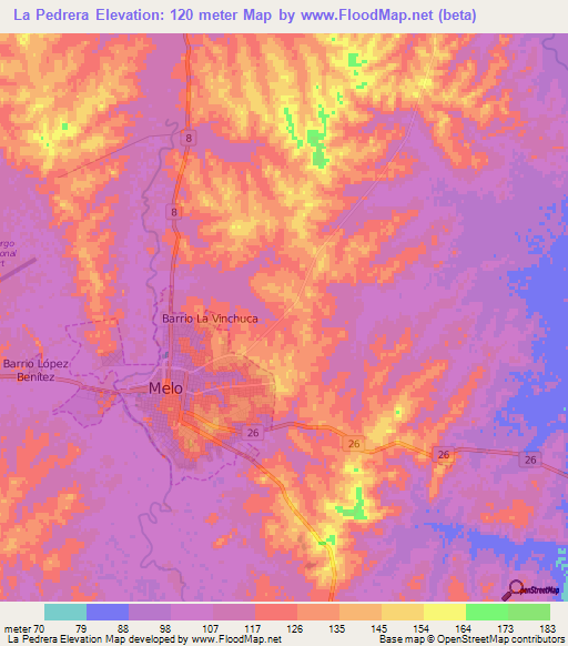 La Pedrera,Uruguay Elevation Map