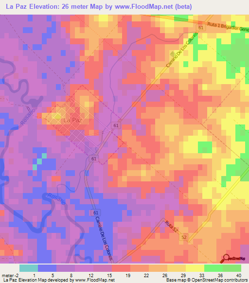 La Paz,Uruguay Elevation Map