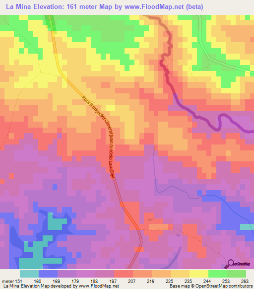 La Mina,Uruguay Elevation Map