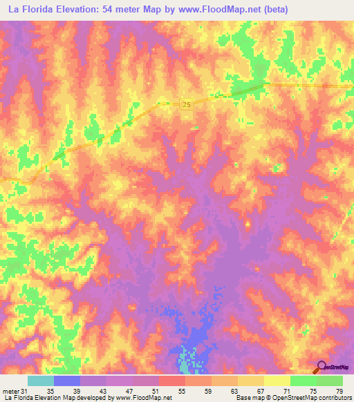 La Florida,Uruguay Elevation Map