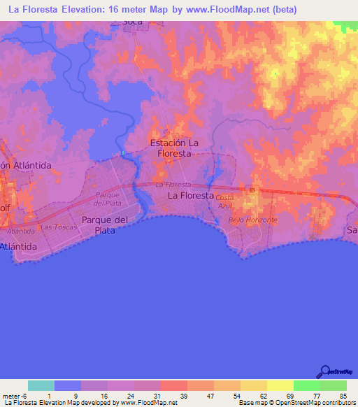 La Floresta,Uruguay Elevation Map