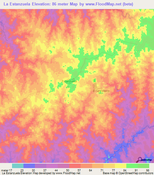 La Estanzuela,Uruguay Elevation Map