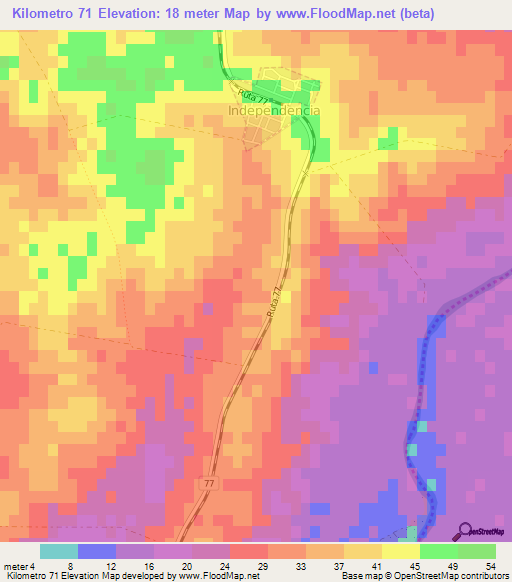 Kilometro 71,Uruguay Elevation Map