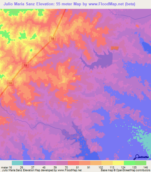 Julio Maria Sanz,Uruguay Elevation Map